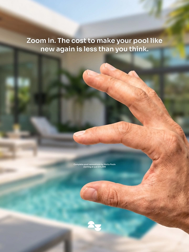 Swimming Pools & Pool Care creative ad: Hand creates a clever zoom metaphor