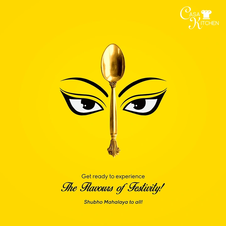 Durga Puja creative ad: Goddess Durga's eyes with a golden spoon forming the third eye or tilak