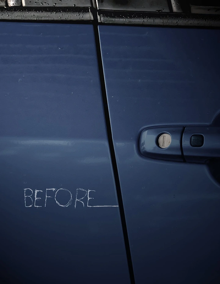Car Wash & Detailing creative ad: 'BEFORE' finger-written in dirt, witty