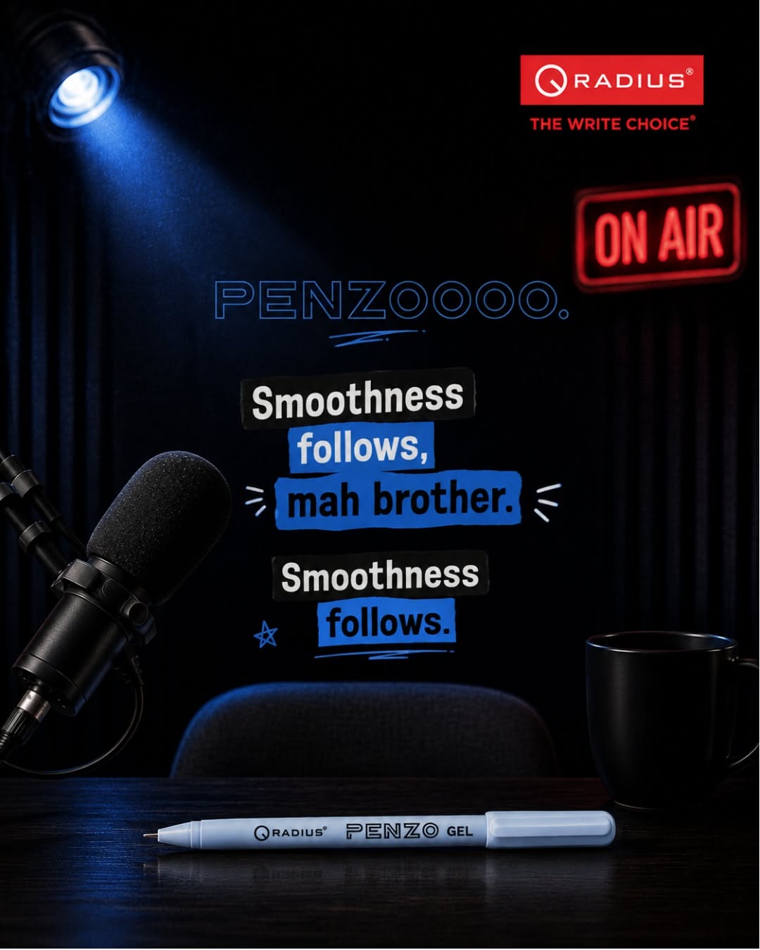 Instagram post: Radio-show framing creates witty pen question, slide 2