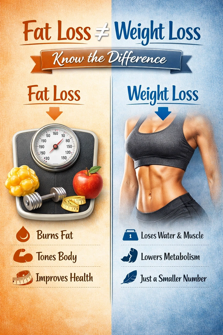 Weight Loss Clinics creative ad: Clear fat-loss versus weight-loss comparison