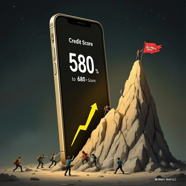 Credit Repair & Credit Score Services creative ad: Credit score mountain-climbing metaphor
