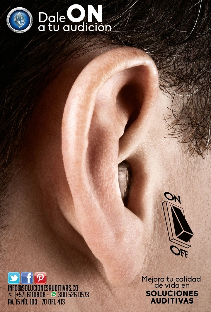 Hearing Aids creative ad: Ear with on/off switch metaphor