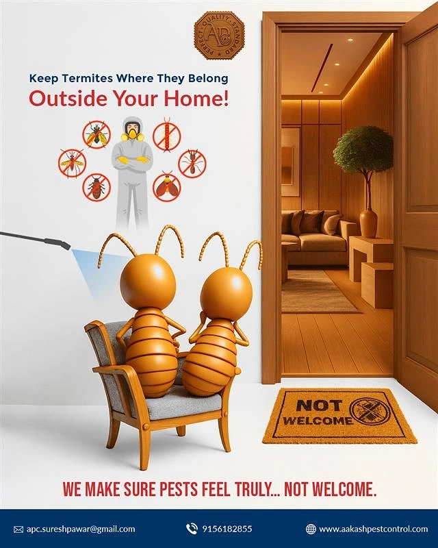 Pest Control creative ad: Termites on 'Not Welcome' doormat outside