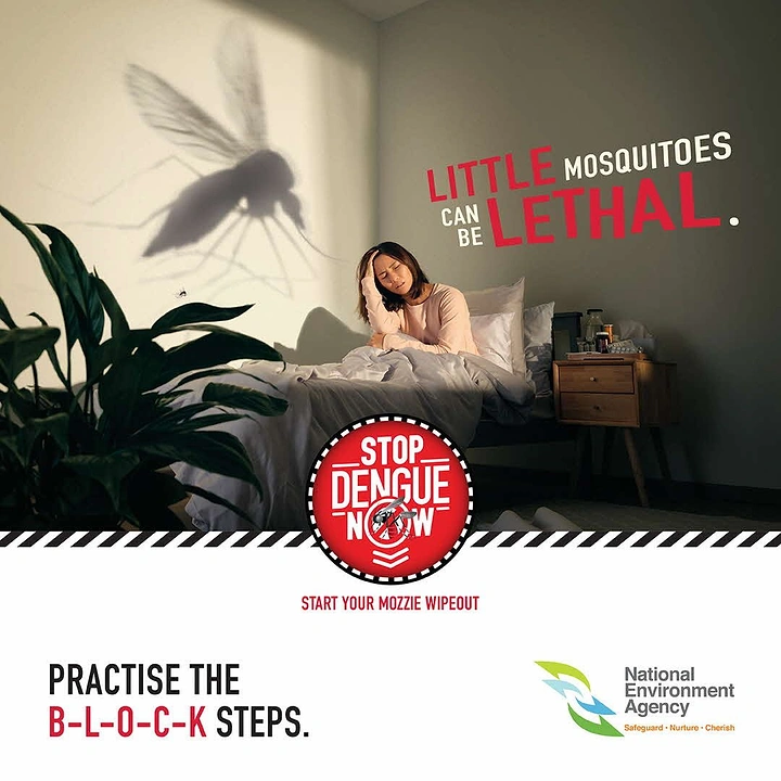 Pest Control creative ad: Giant mosquito shadow looming over sleeper