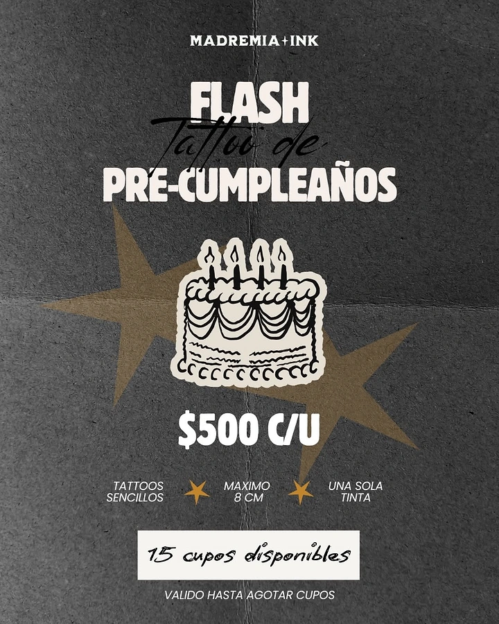 Tattoo Studios creative ad: Birthday cake drawn as flash tattoo