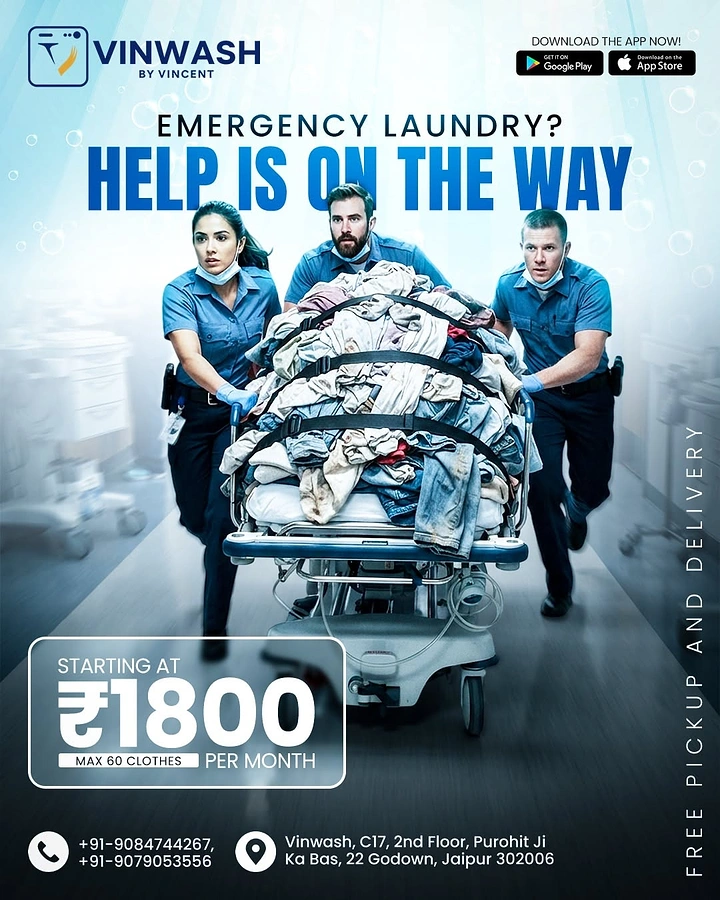 Laundry & Dry Cleaning creative ad: Paramedics rushing laundry pile on stretcher