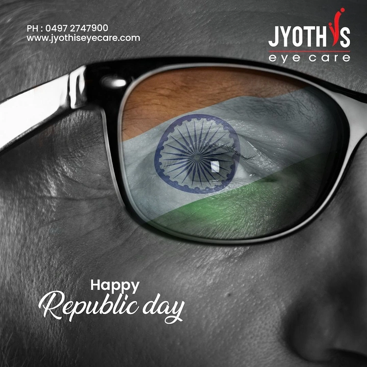Republic Day creative ad: Extreme close-up of a face in glasses with a tricolour eye in the lens