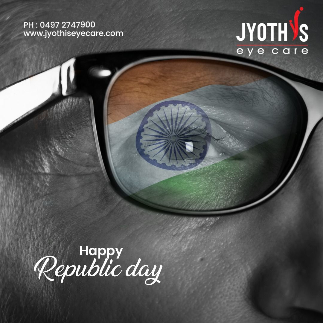 Republic Day Instagram post: Extreme close-up of a face in glasses with a tricolour eye in the lens