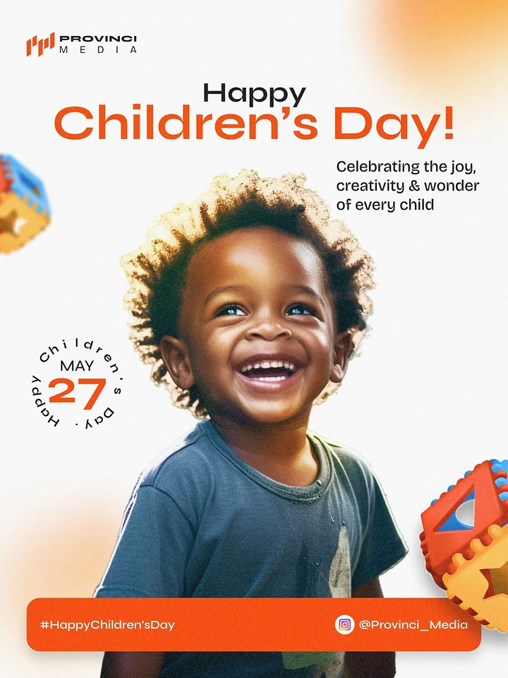 Children's Day creative ad: Laughing toddler with a backlit afro looking up