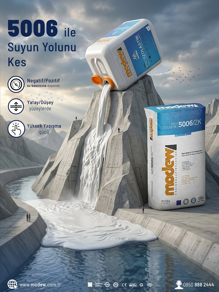 Waterproofing creative ad: Products create a striking waterproofing waterfall