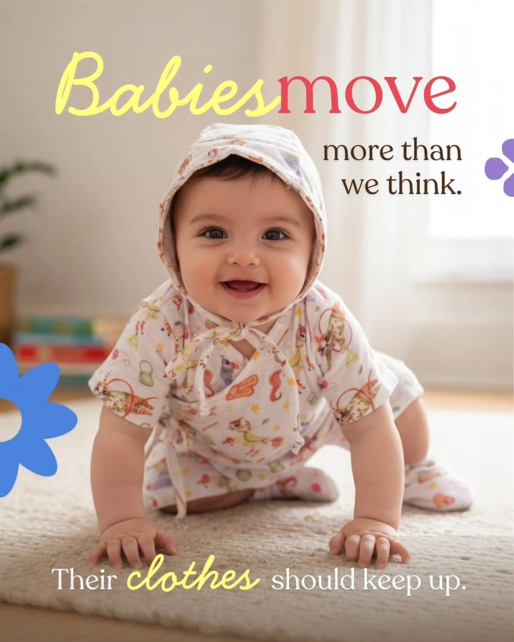 Kids Clothing creative ad: Babies move more, clothes keep up