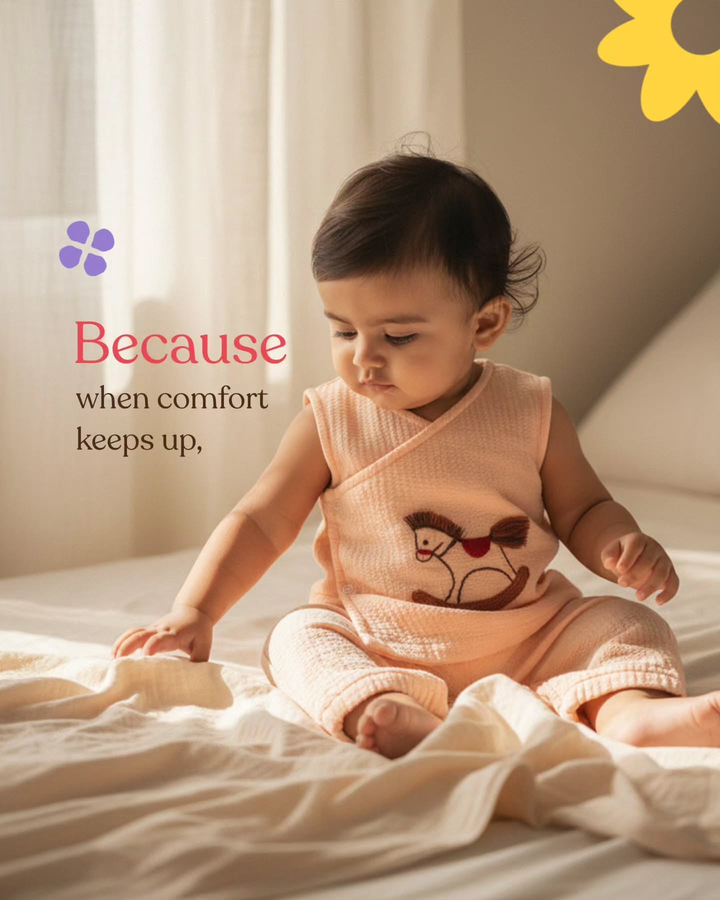 Instagram post: Babies move more, clothes keep up, slide 8