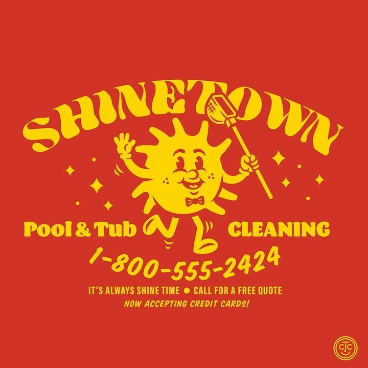 Swimming Pools & Pool Care creative ad: Retro sunshine mascot with shine-time wordplay