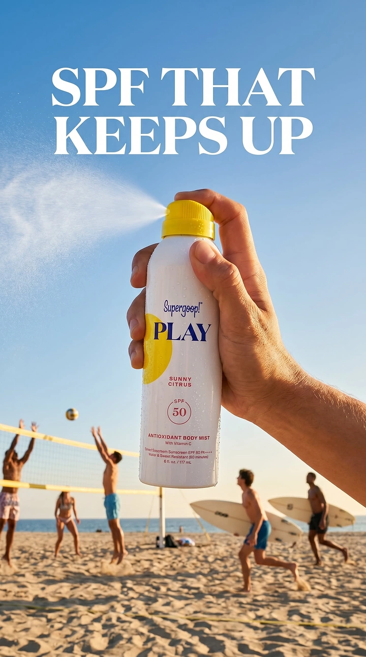 Sunscreen & Sun Care creative ad: Action-focused copy matches beach scene