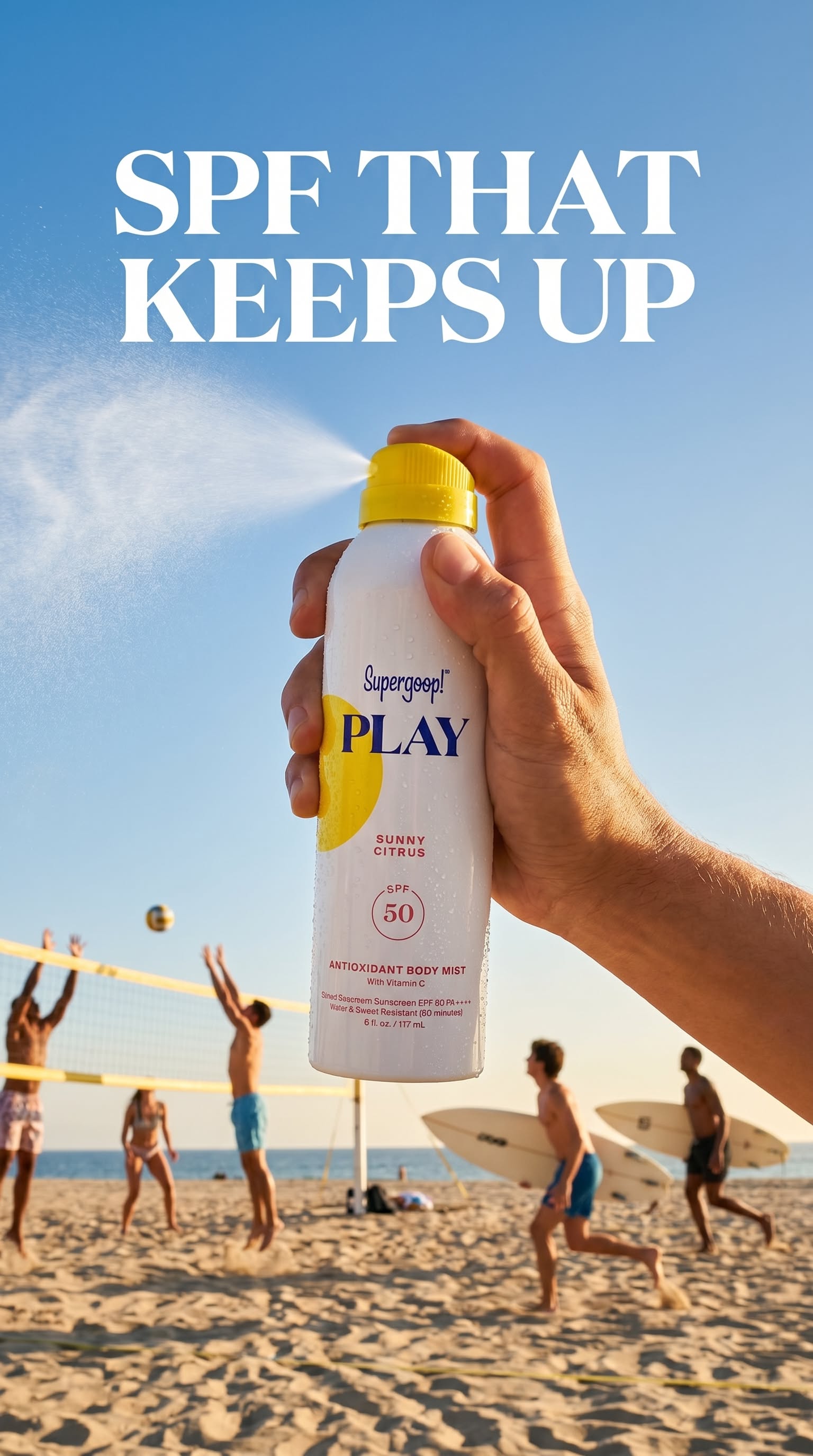 Story: Action-focused copy matches beach scene