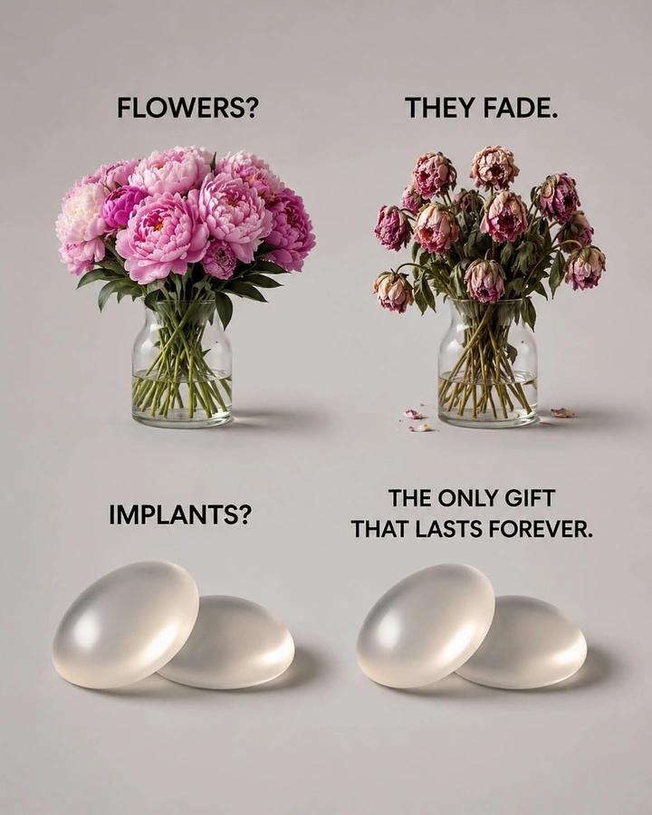 Plastic Surgery Clinics creative ad: Flowers-versus-implants visual metaphor