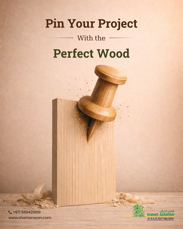 Carpenters & Woodwork creative ad: Oversized wooden push pin piercing a wood block