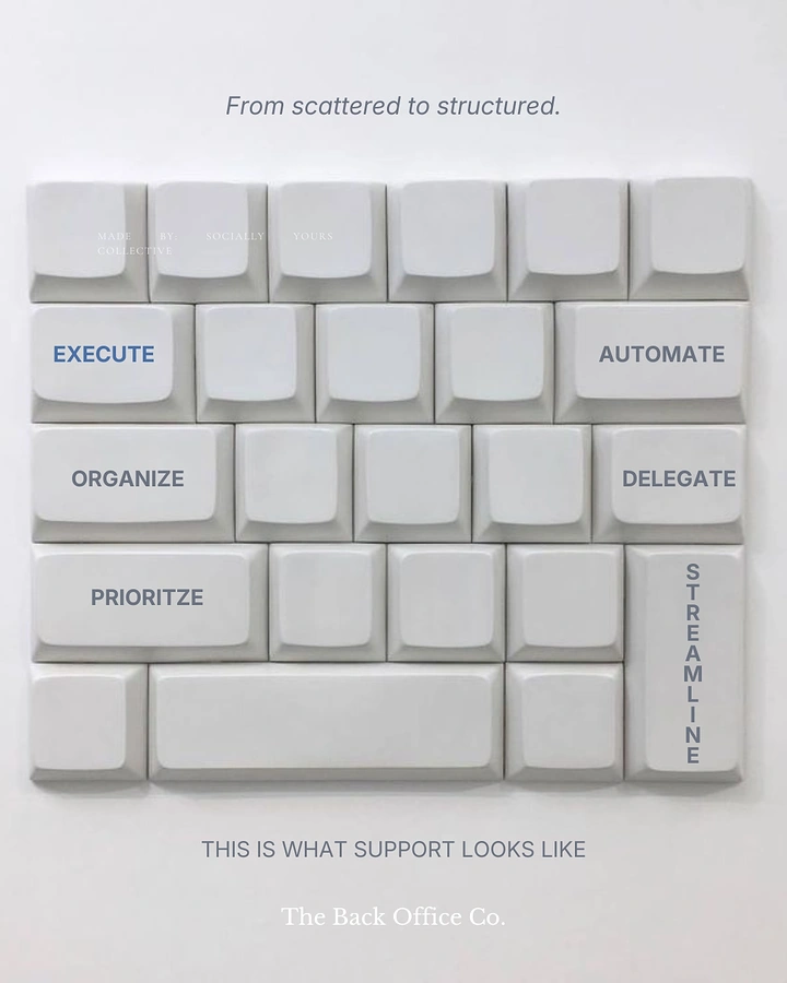 Virtual Assistant Services creative ad: Keyboard metaphor for organized support