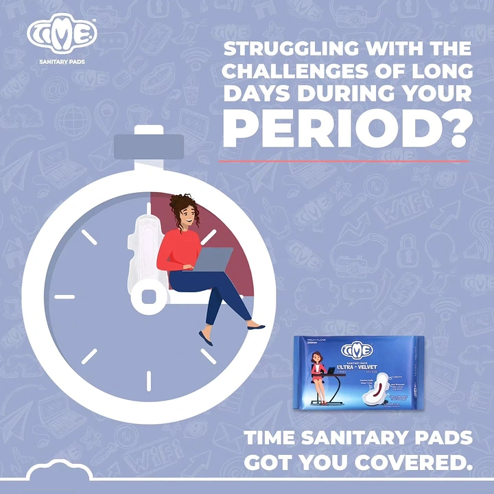 Period Care & Feminine Hygiene creative ad: Clock metaphor visualizes long-period coverage
