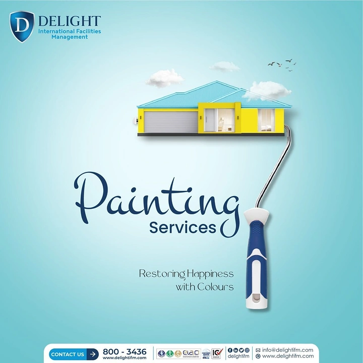 House Painters creative ad: Roller paints house, handle forms lettering