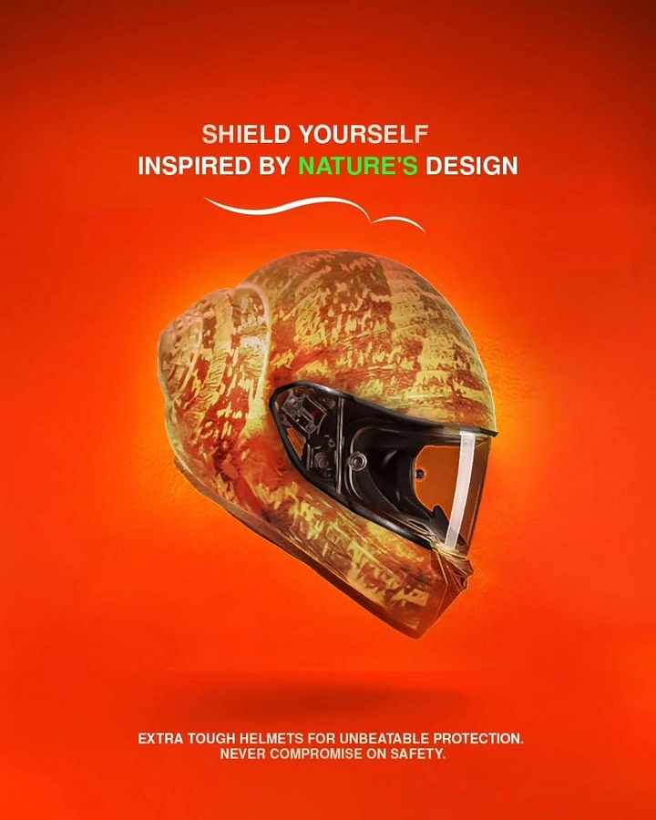 Helmets & Riding Gear creative ad: Nature-inspired armor helmet metaphor