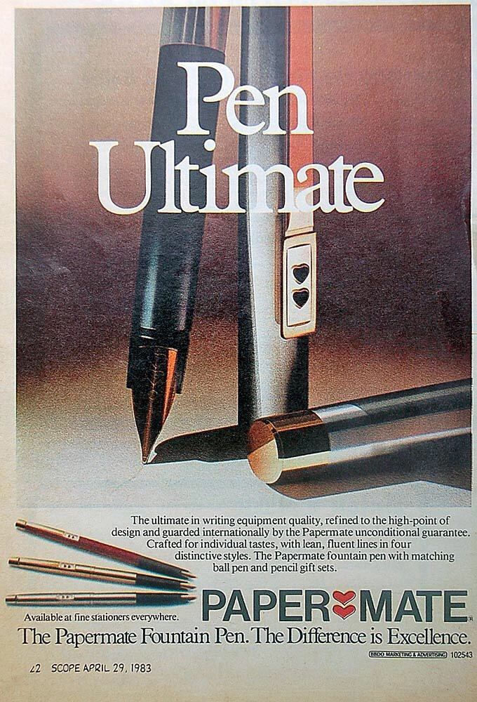 Pens & Writing Instruments creative ad: Vintage ad built around Pen Ultimate pun