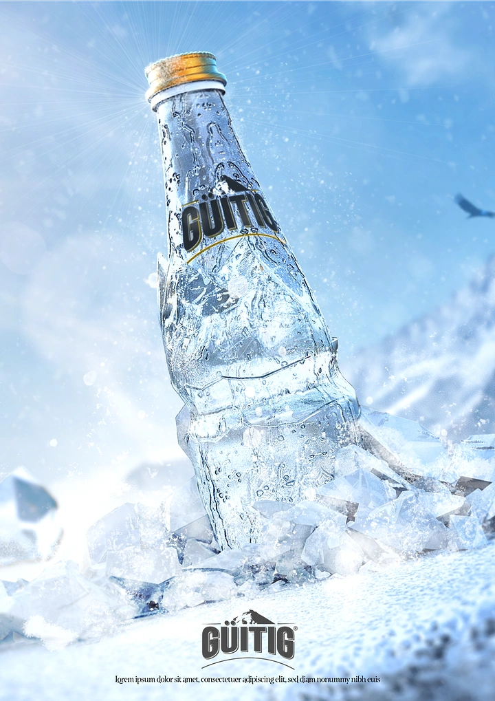 Packaged Drinking Water creative ad: Ice-sculpted bottle creates a clear freshness metaphor