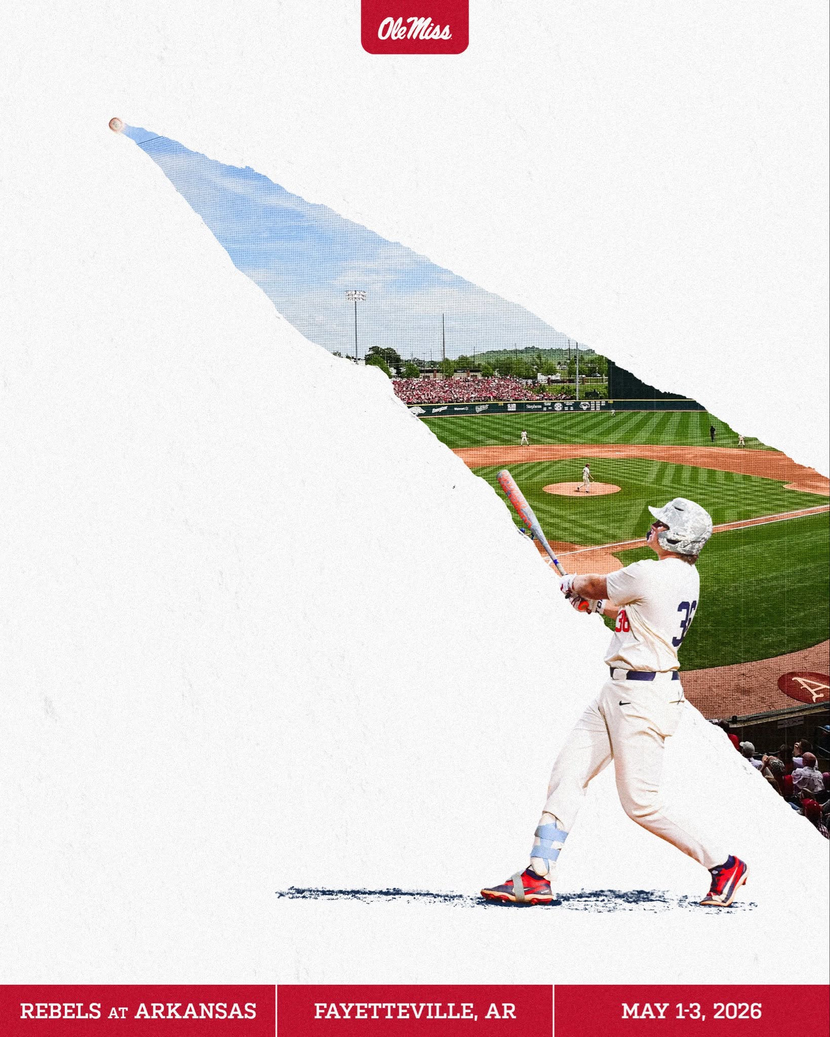 Instagram post: Baseball batter swinging in front of torn-paper stadium reveal