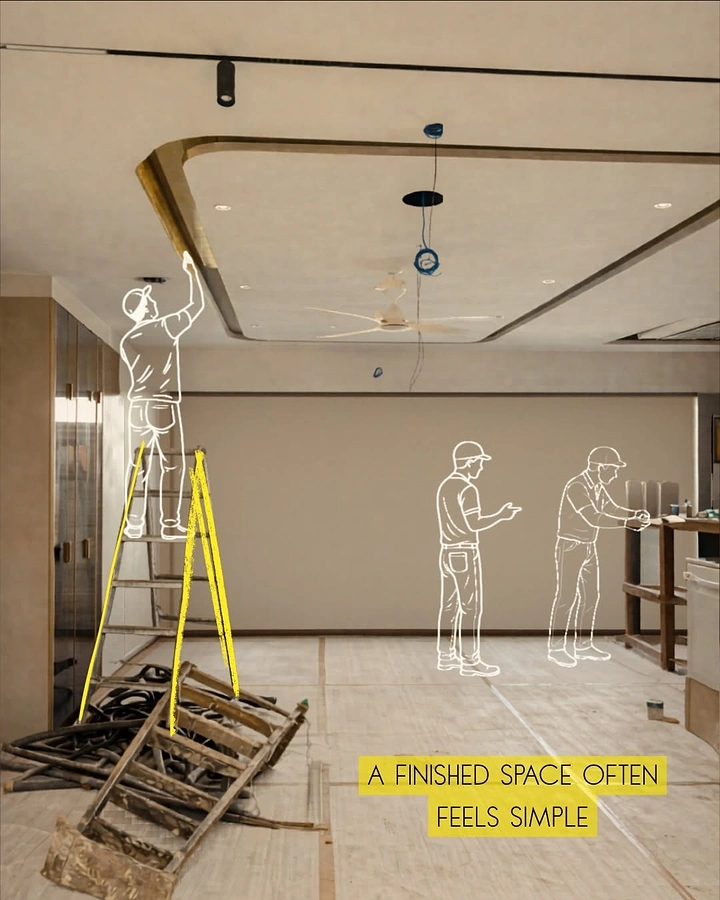 Home Renovation & Remodeling creative ad: Line workers bridge unfinished and finished