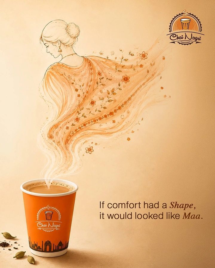 Tea & Chai Brands creative ad: Steam forms mother figure illustration