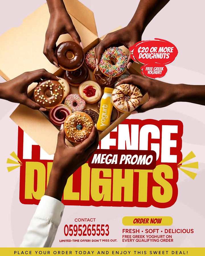Donut Shops creative ad: Radial hands create energetic promo composition