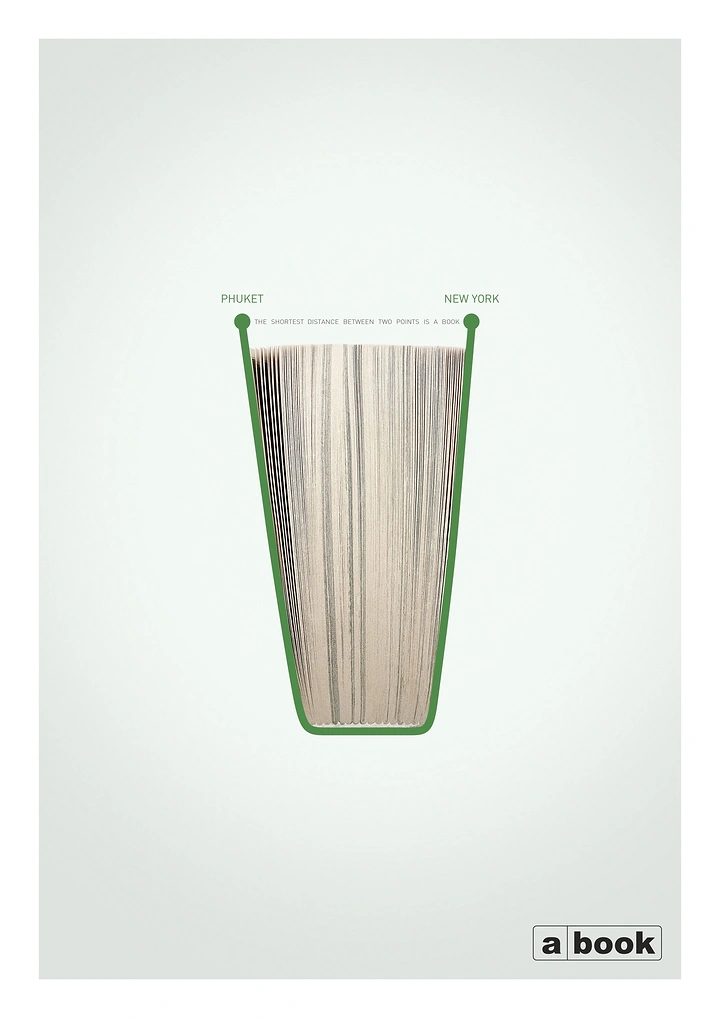 Bookstores creative ad: Book pages as shortest route metaphor