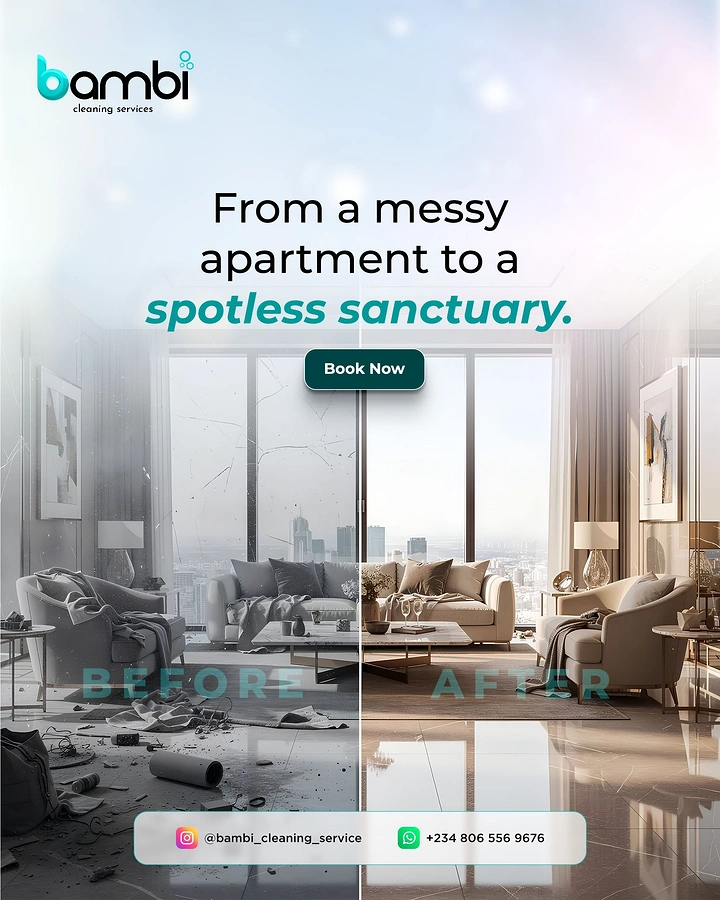 Cleaning Services creative ad: Split-room before/after messy to spotless