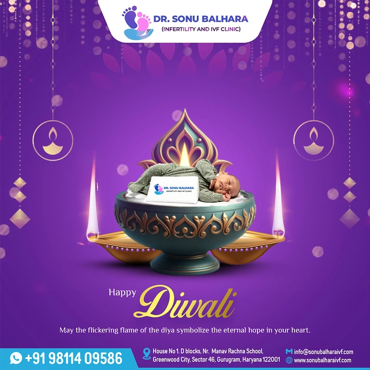 Diwali creative ad: Sleeping newborn resting on a large ornate diya