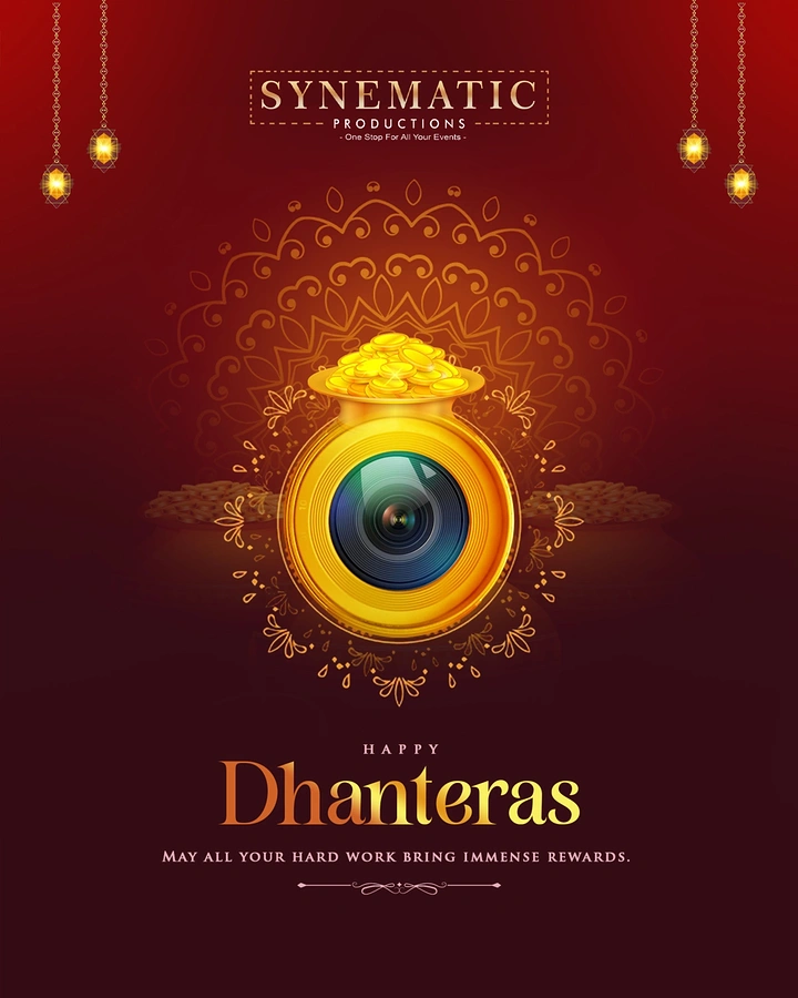 Dhanteras creative ad: Golden kalash filled with coins whose body is a camera lens
