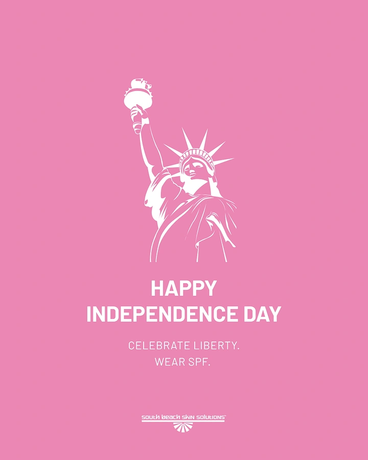 Independence Day creative ad: White line-art Statue of Liberty on pink