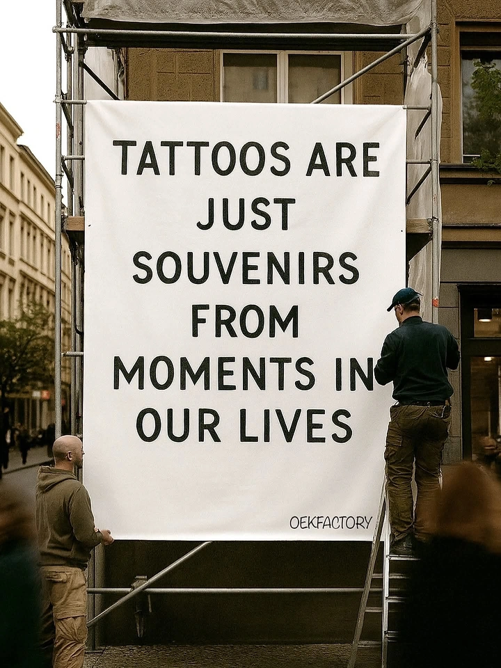 Tattoo Studios creative ad: Street banner: tattoos as life souvenirs