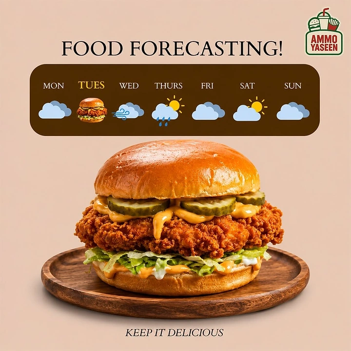 Cloud Kitchens & Food Trucks creative ad: Food forecast burger weather pun