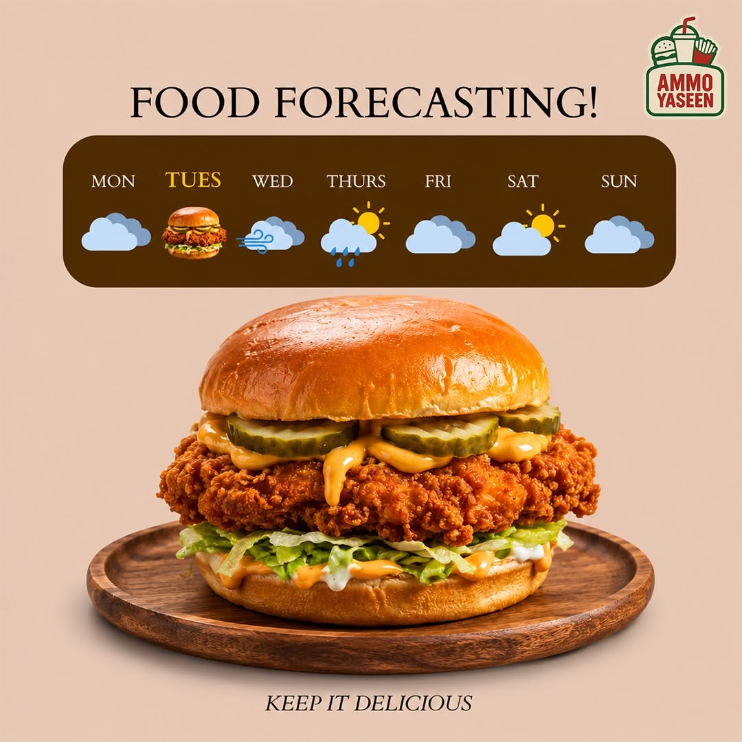 Instagram post: Food forecast burger weather pun