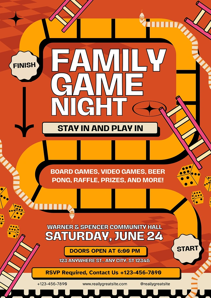 Board Games & Game Cafes creative ad: Family night built as game board