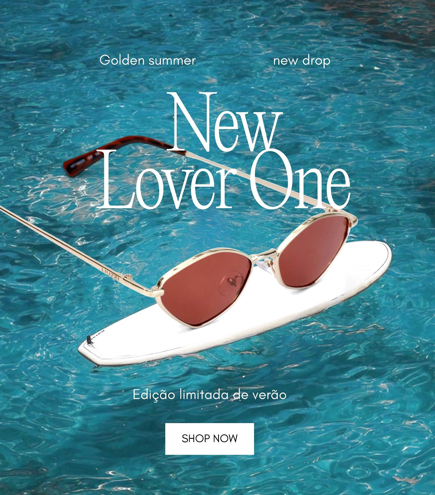 Instagram post: Sunglasses staged in summery pool scene