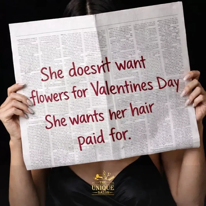 Valentine's Day creative ad: Woman hiding her face behind an open newspaper