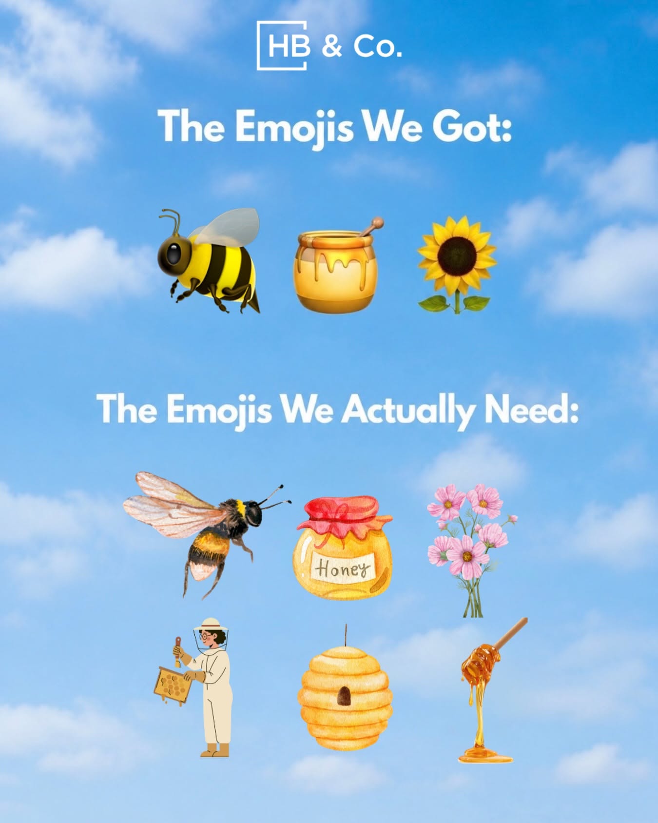 Instagram post: Witty emoji comparison with bee storytelling