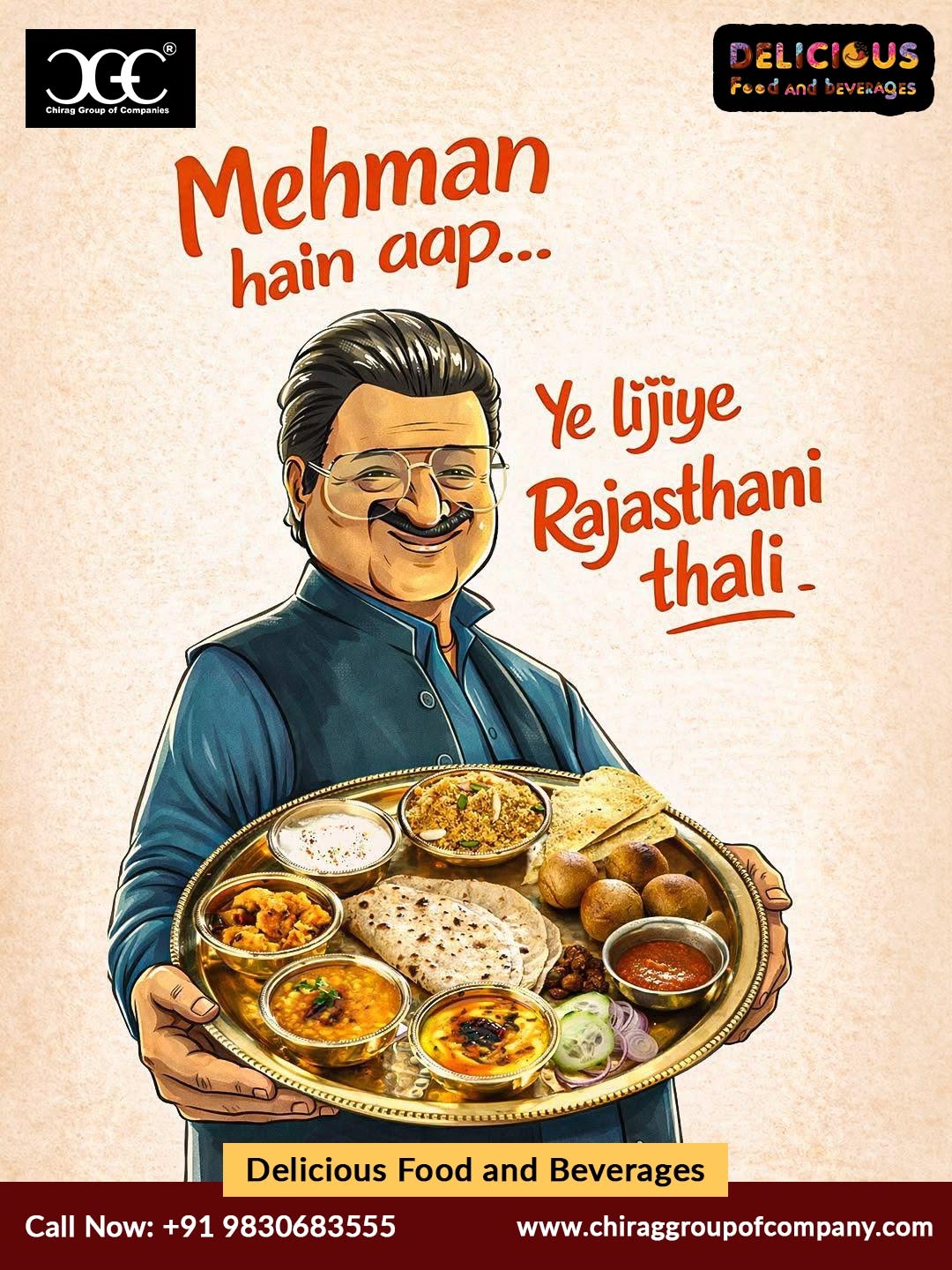 Instagram post: Illustrated host presents thali with personality