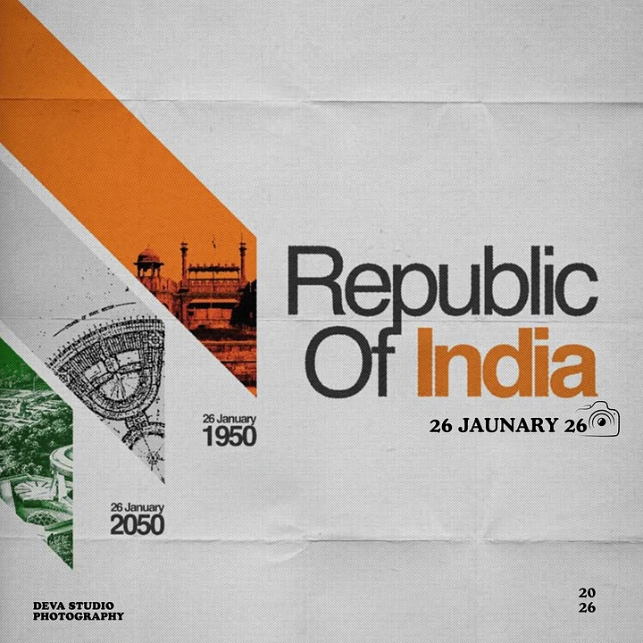 Republic Day creative ad: Diagonal tricolour bands containing monument imagery