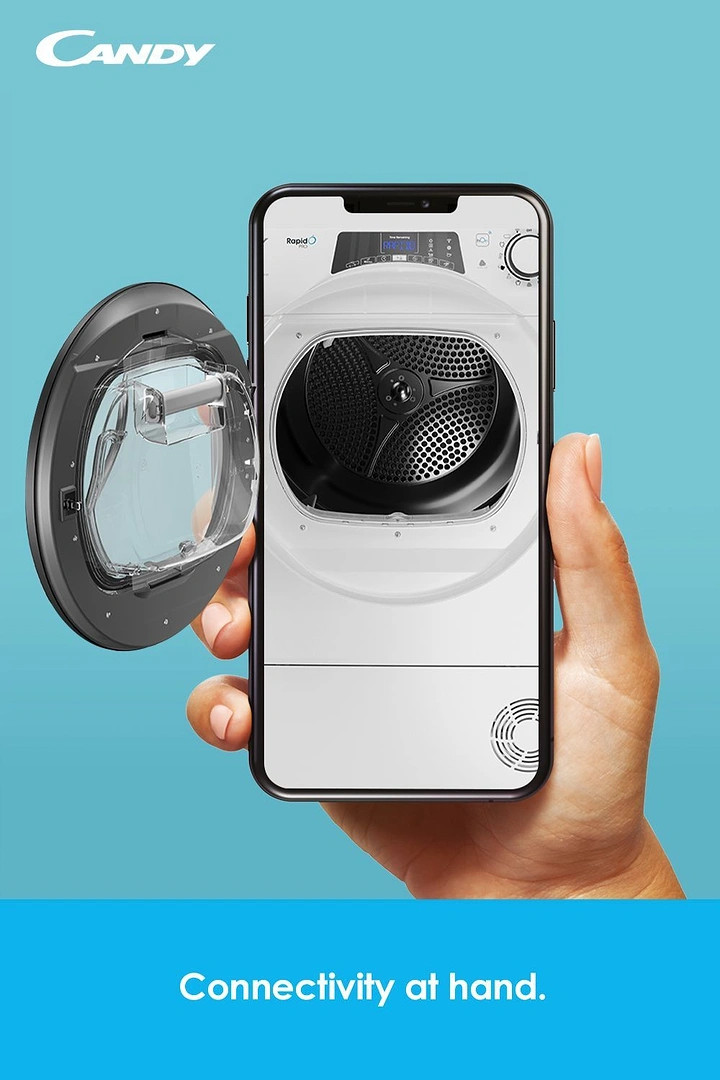 Home Appliances creative ad: Phone screen becomes dryer door