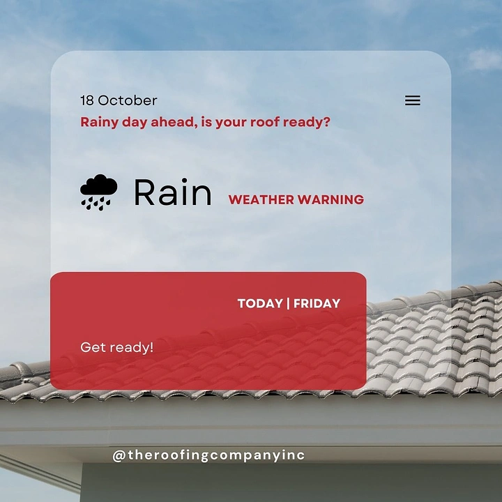 Roofing creative ad: Weather app rain warning over roof