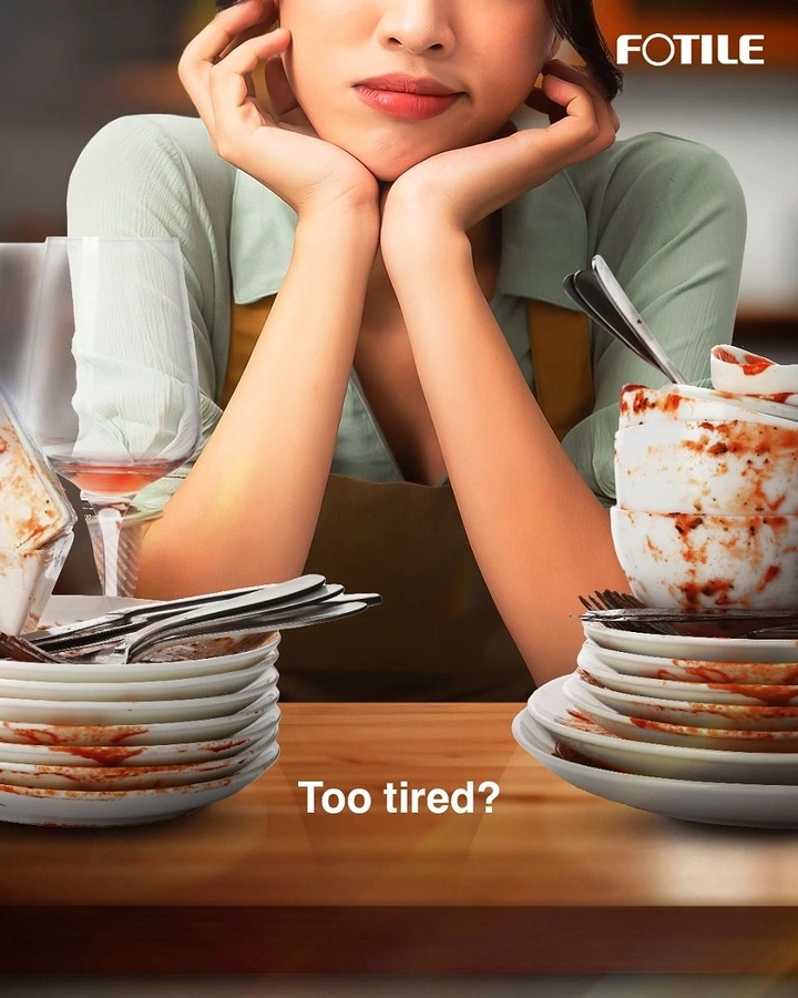 Home Appliances creative ad: Dirty dish pile teases dishwasher