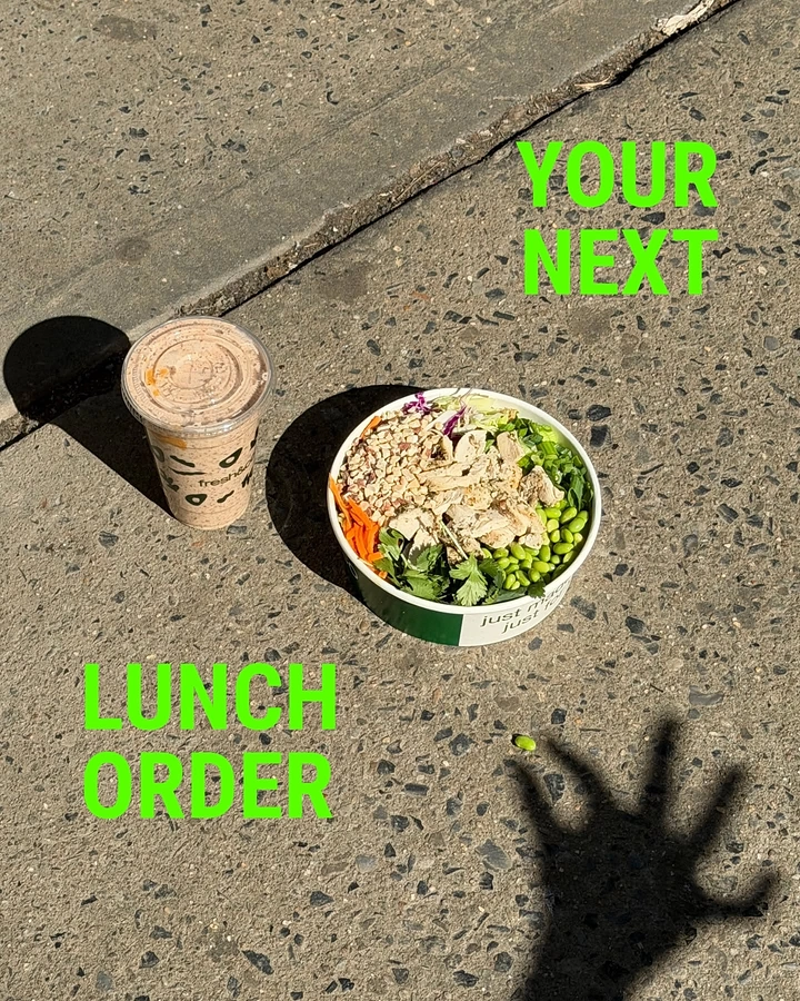 Salad Bars & Healthy Restaurants creative ad: Unexpected pavement setting for lunch order